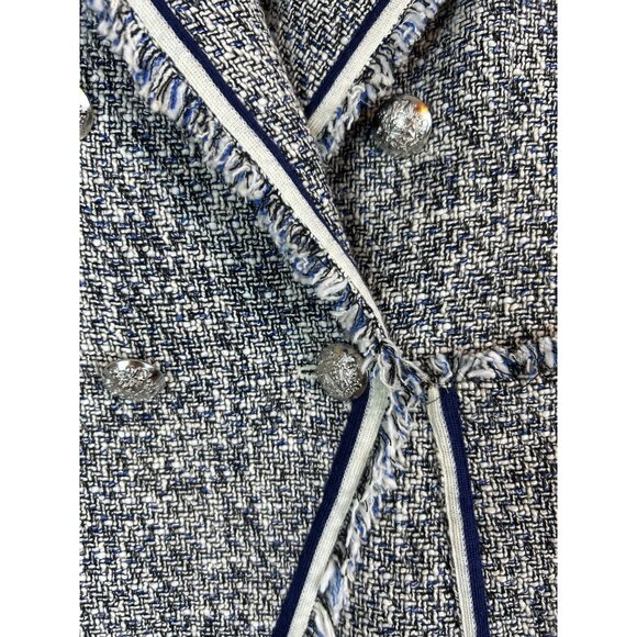 NWOT Veronica Beard Theron Tweed Navy White Frayed Trim Blazer Size 10 - Picture 8 of 14